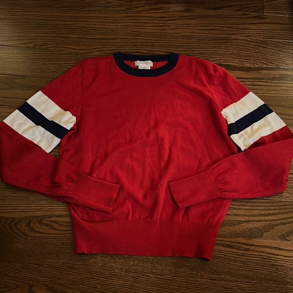 Urban Outfitter Cooperative Cropped Crewneck Red Sweater Stripes on Arm - Picture 2 of 4